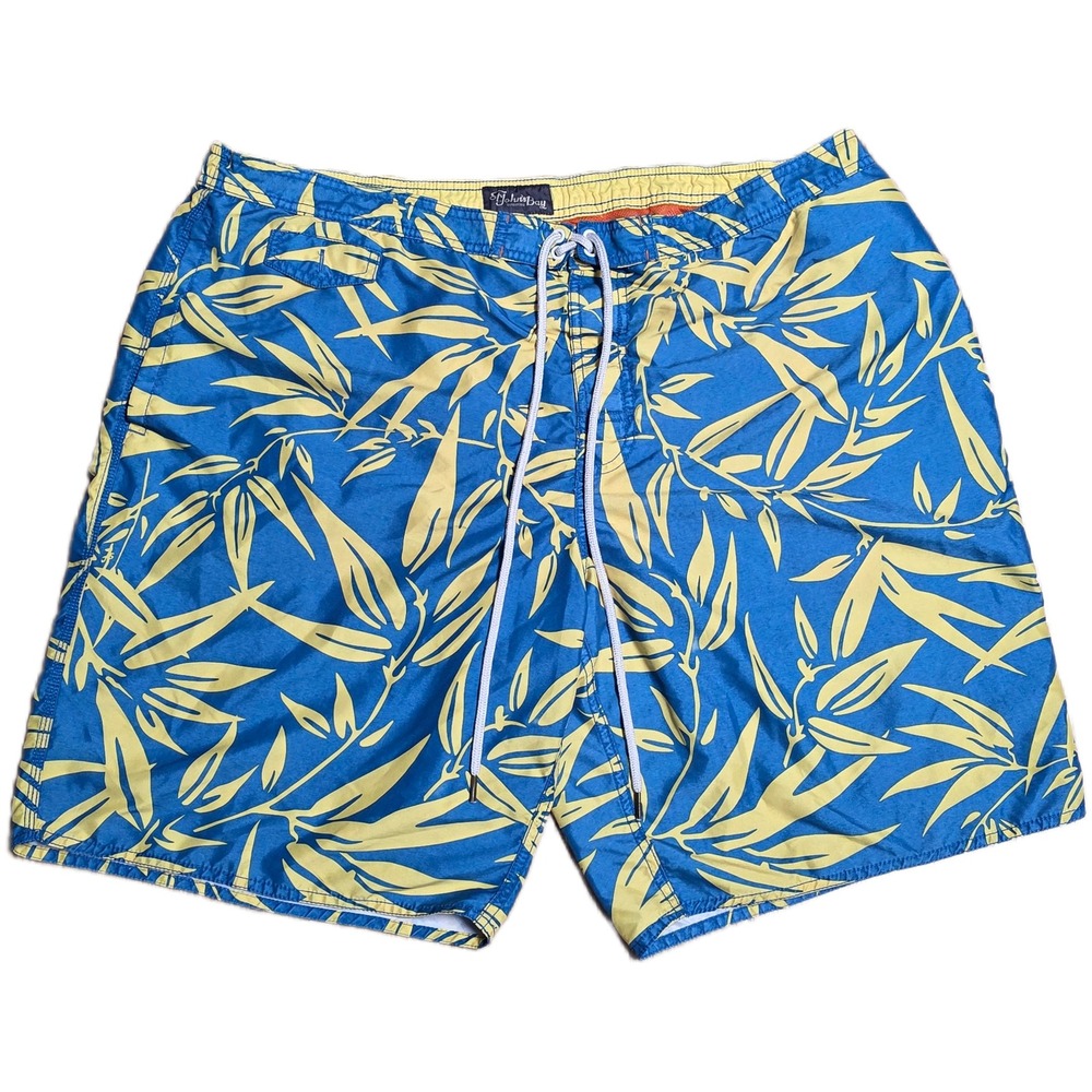 St Johns Bay Bamboo Leaf Boards Shorts Men's Size XXL Blue Yellow